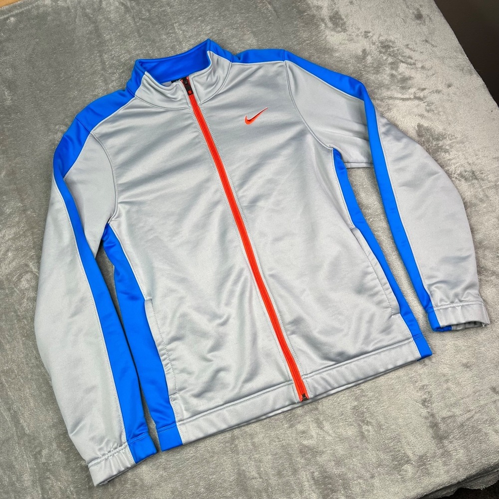 Nike Jacket Mens Medium Gray Blue Stay Cool Full Zip Warm Up Track Top‎ Athletic